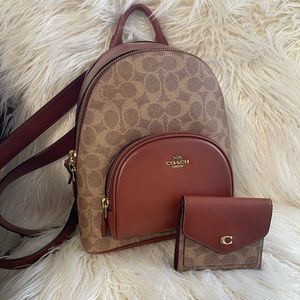 Coach Signature Pattern Leather Backpack and Matching Wallet